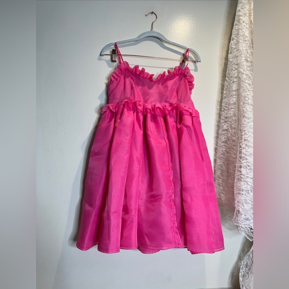 Free People SELKIE The Cali Rosebud Puff Ruffles babydoll Mini Dress Neon Pink S - Picture 4 of 7